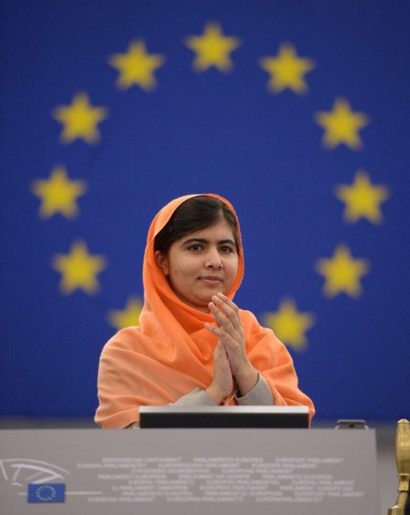 Malala Yousafzai receives the Sakharov Prize at the European Parliament in Strasbourg, France, on November 20, 2013. Patrick Seeger / EPA