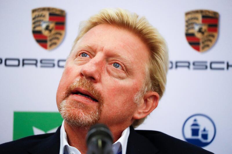 Three-times Wimbledon champion Boris Becker reacts as he is announced as German Tennis Federation's (DTB) new head of men's tennis during a news conference in Frankfurt, Germany, August 23, 2017.  REUTERS/Kai Pfaffenbach