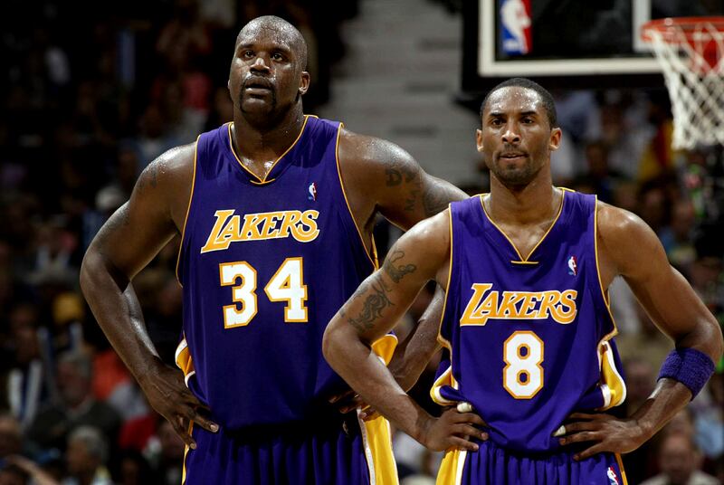 Former NBA player Shaquille O'Neal, left, seen here with LA Lakers teammate Kobe Bryant in 2004, with turn 50 this year. Getty Images