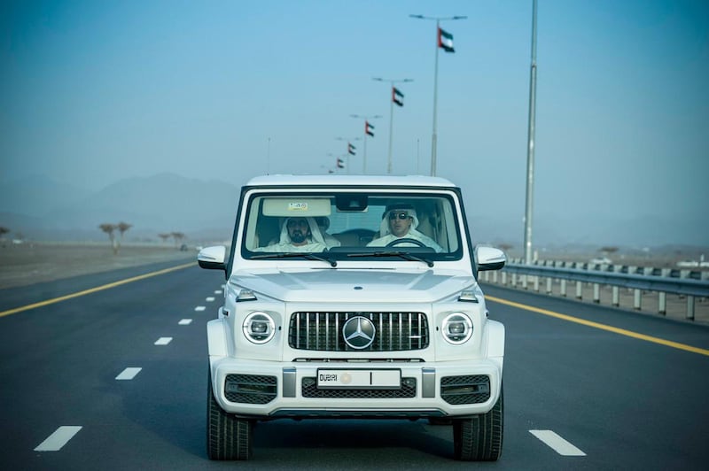 Sheikh Mohammed bin Rashid, Vice President and Prime Minister of the UAE, together with Sheikh Mansour bin Zayed, Deputy Prime Minister and Minister of Presidential Affairs, inaugurate the infrastructure projects.