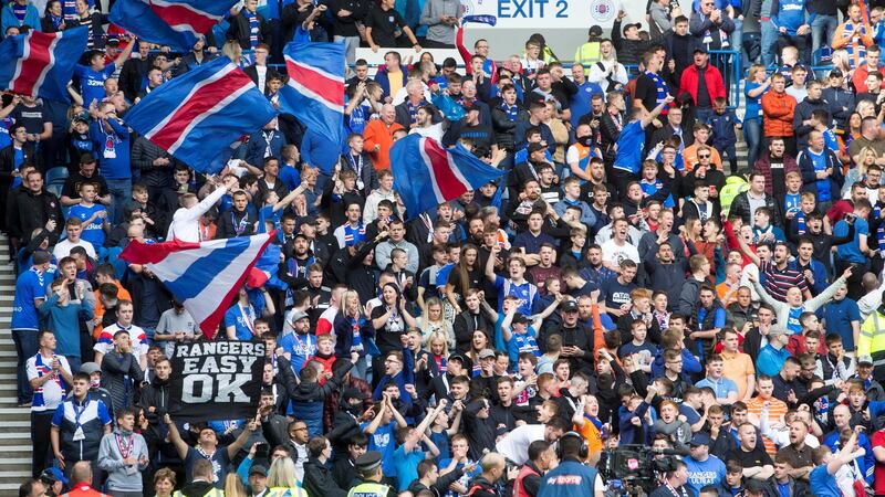 Rangers fans during the Ladbrokes Scottish Premiership match at Ibrox, Glasgow. (Photo by Jeff Holmes/PA Images via Getty Images)