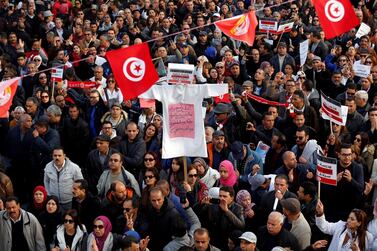 University professors and teachers take part in a protest to demand higher wages in Tunis, Tunisia December 19, 2018. Reuters