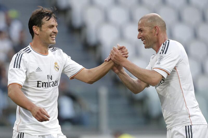 Fernando Morientes, left, during a Real Madrid Legends match against Juventus Legends in 2014. Marco Bertorello / AFP