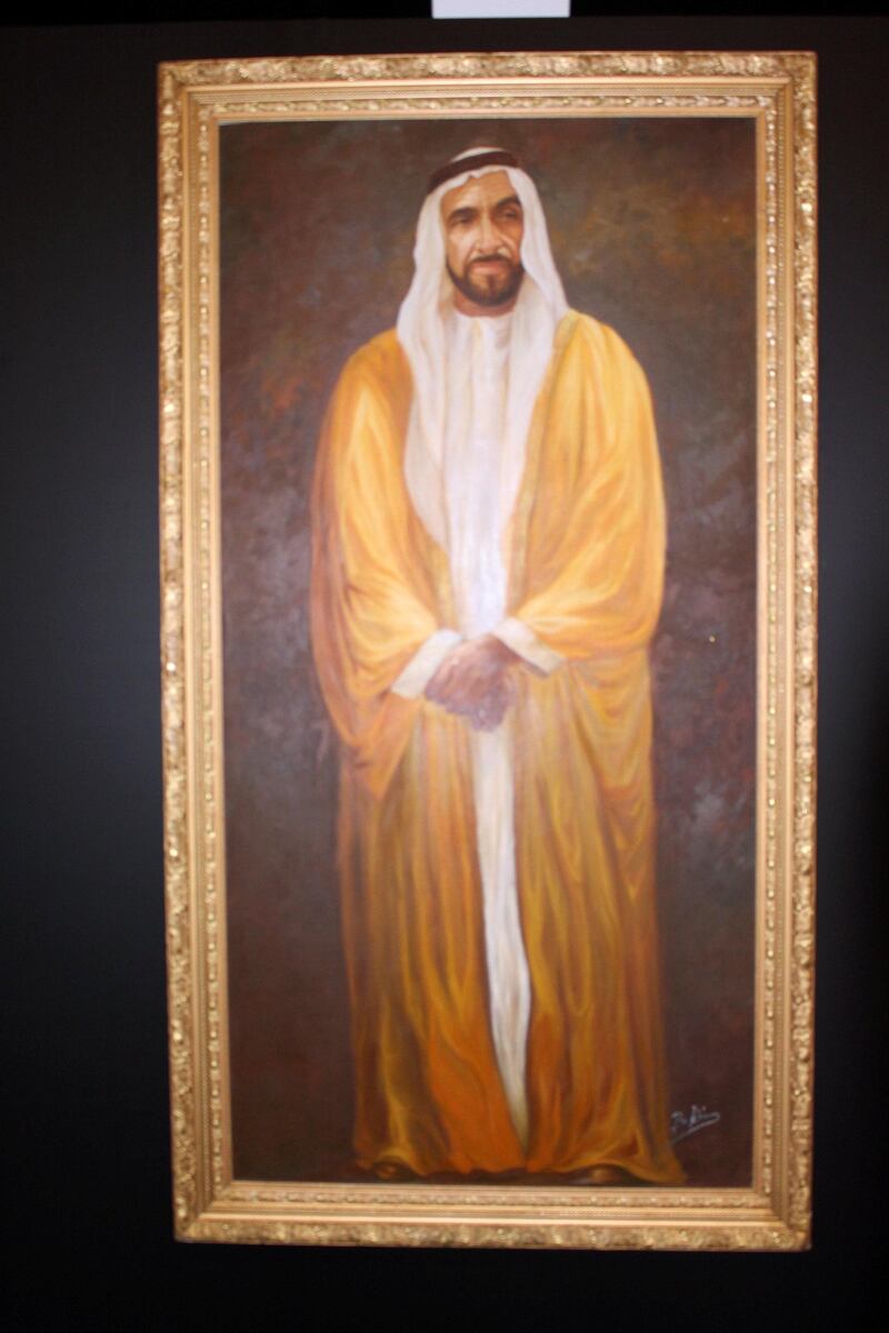 An oil painting of Sheikh Zayed by artist Mustafa Bakir, 1991. Courtesy The Islamic Museum