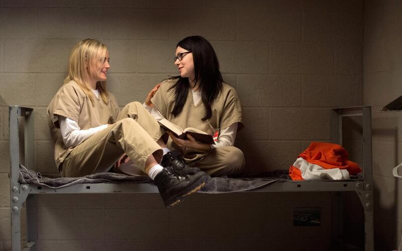 Taylor Schilling, left, and Laura Prepon appear in a scene from the Netflix original series Orange is the New Black. JoJo Whilden / Netflix via AP