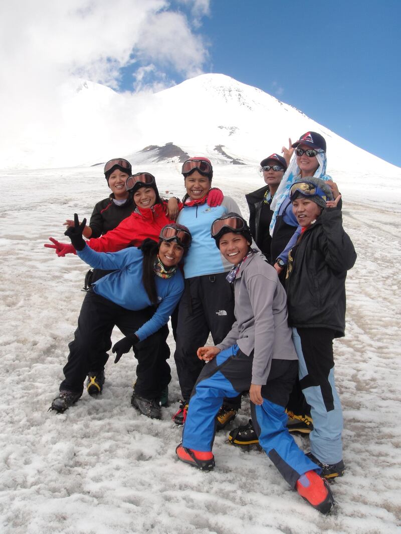 On the way during acclimatisation climb. Note: The person thrid from right is unidentified. (Left-right) Pema Diki, Nimdoma, Pujan, Chunu, Asha, Shailee and Maya. 

Weekend story about a group of women planning to scale all the major seven summits of the world.

Photo courtesy Seven Summits Women