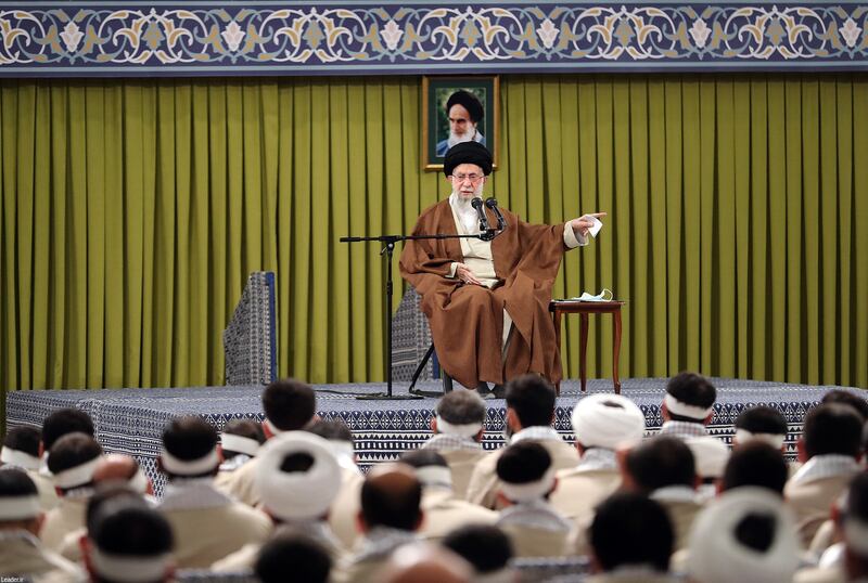 Ayatollah Ali Khamenei praised Basij forces for confronting rioters during the anti-government protests in Iran. EPA