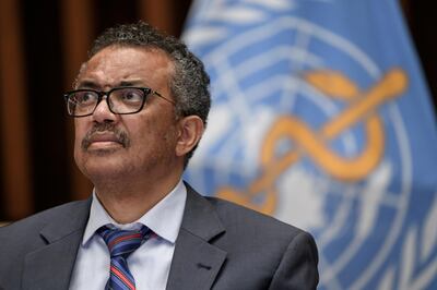 FILE PHOTO: World Health Organization (WHO) Director-General Tedros Adhanom Ghebreyesus attends a news conference organized by Geneva Association of United Nations Correspondents (ACANU) amid the COVID-19 outbreak, caused by the novel coronavirus, at the WHO headquarters in Geneva Switzerland July 3, 2020. Fabrice Coffrini/Pool via REUTERS/File Photo