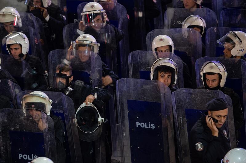 Turkish riot police stand guard.  Getty Images