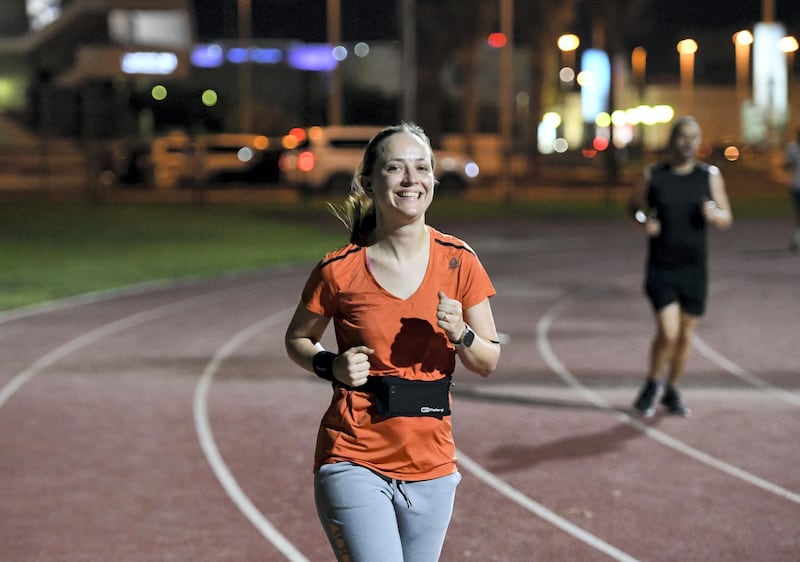Abu Dhabi Running Team-AD Runners of all ages participate in the Abu Dhabi Running Team for improvement in their physical fitness at Zayed Sports complex, Abu Dhabi on June 2, 2021. Khushnum Bhandari / The National 
Reporter: Haneen Dajani News