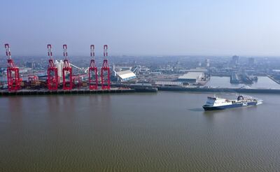 The P&O ferry Norbank leaves Gladstone Dock in Liverpool en route to Dublin. AFP