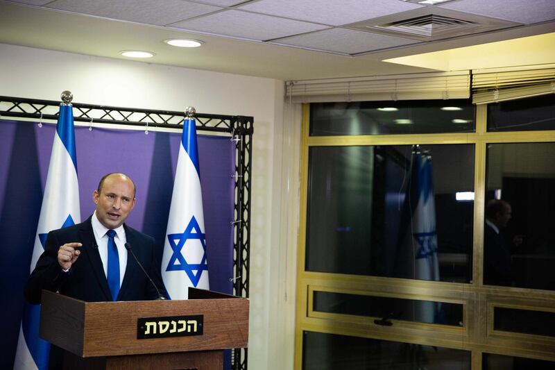 Leader of the Yemina party, Naftali Bennett, delivers a political statement in the Knesset (the Israeli Parliament), in Jerusalem, Israel. EPA