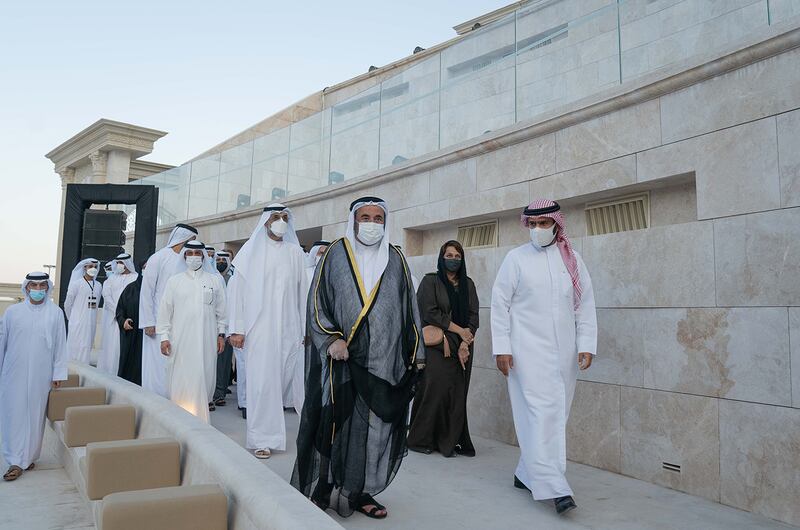 Sheikh Dr Sultan bin Muhammad Al Qasimi, Ruler of Sharjah, on a tour of the Khor Fakkan Amphitheatre. Wam