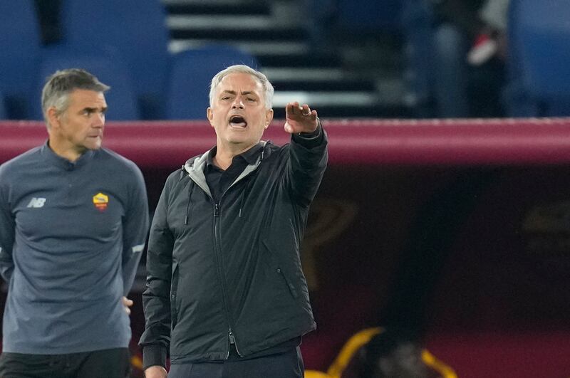 Roma coach Jose Mourinho gives instructions. AP