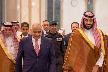 Saudi Arabia's Crown Prince Mohammed bin Salman walks with Iraq's Prime Minister Adel Abdul Mahdi in Riyadh, Saudi Arabia April 17, 2019. Reuters 
