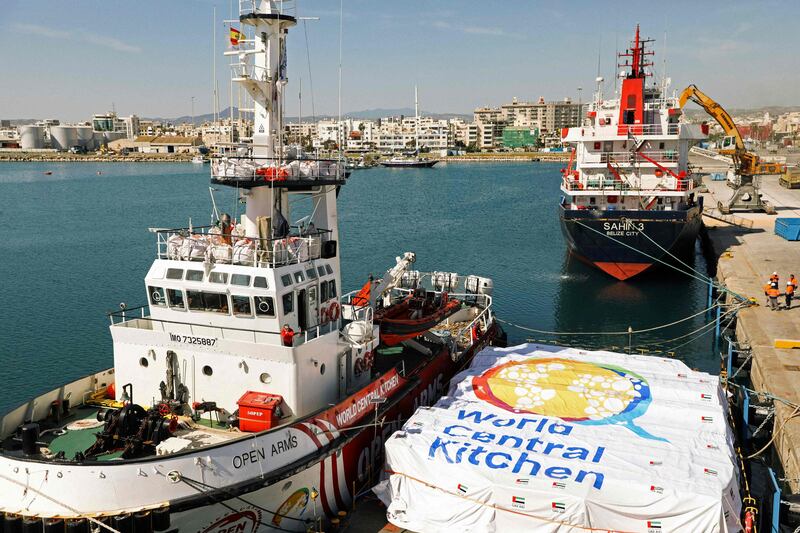 The Open Arms vessel with the humanitarian food aid at the Cypriot port of Larnaca. AFP
