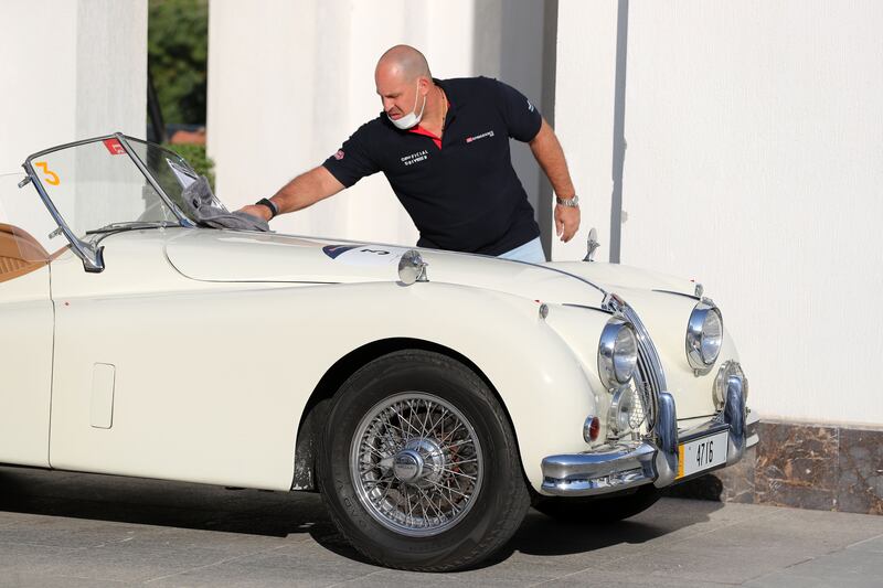 A Jaguar XK140 SE is prepared for the event.