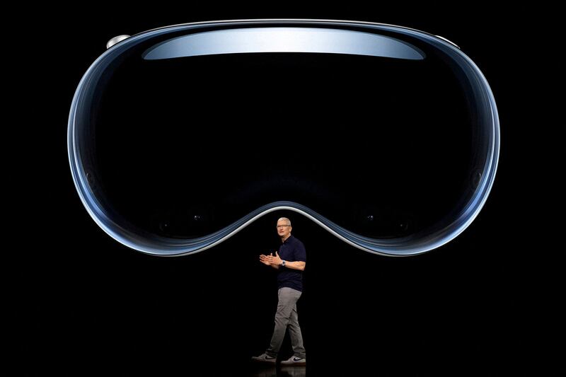 Apple chief executive Tim Cook unveils the Vision Pro headset, priced from $3,499, at its Worldwide Developers Conference last month. Reuters