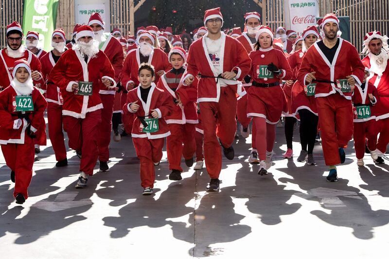 The annual Christmas city race in Skopje, North Macedonia. AFP