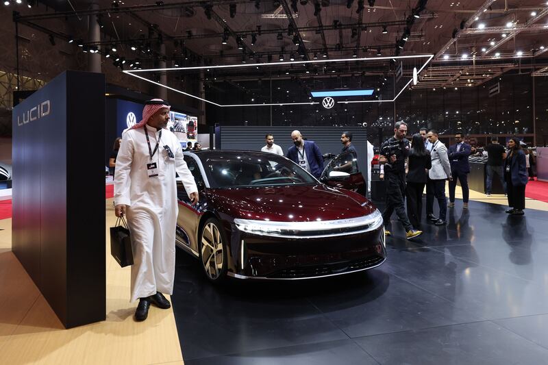 Saudi Arabia's PIF-backed Lucid showcases Air Dream edition EV on the opening day of the Geneva International Motor Show Qatar 2023, in Doha, last week. Bloomberg