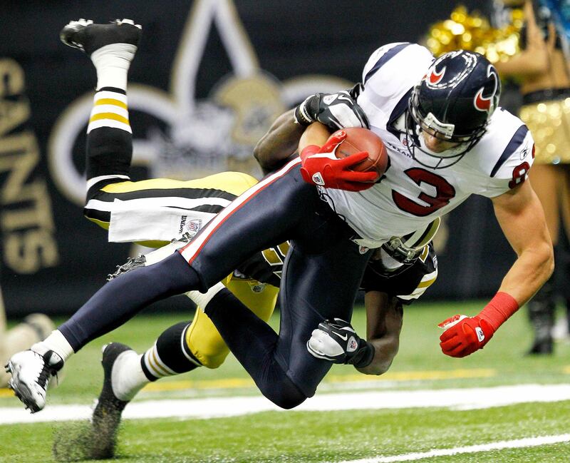 Houston Texans wide receiver Kevin Walter (83) scores against the New Orleans Saints during their NFL football game in New Orleans, Louisiana September 25, 2011. REUTERS/Sean Gardner (UNITED STATES - Tags: SPORT FOOTBALL) *** Local Caption ***  NEW015_NFL-_0925_11.JPG