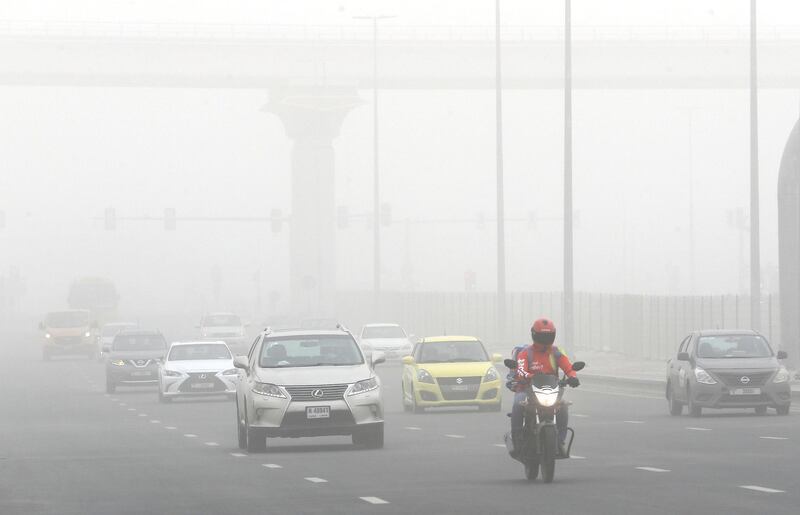 DUBAI, UNITED ARAB EMIRATES , July 21 – 2020 :- Traffic during the sandstorm in Discovery Gardens area in Dubai.  (Pawan Singh / The National) For News/Standalone/Online/Stock