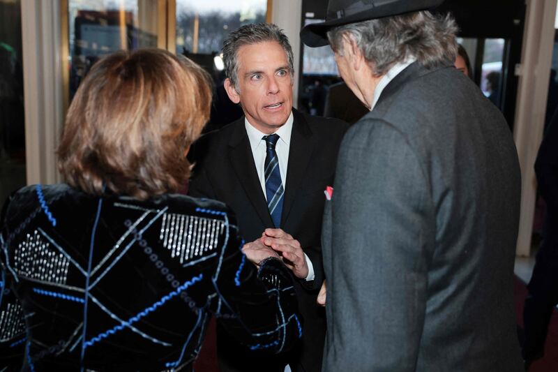 US House Representative Nancy Pelosi, Democrat of California, and her husband Paul Pelosi speak with Stiller. AFP