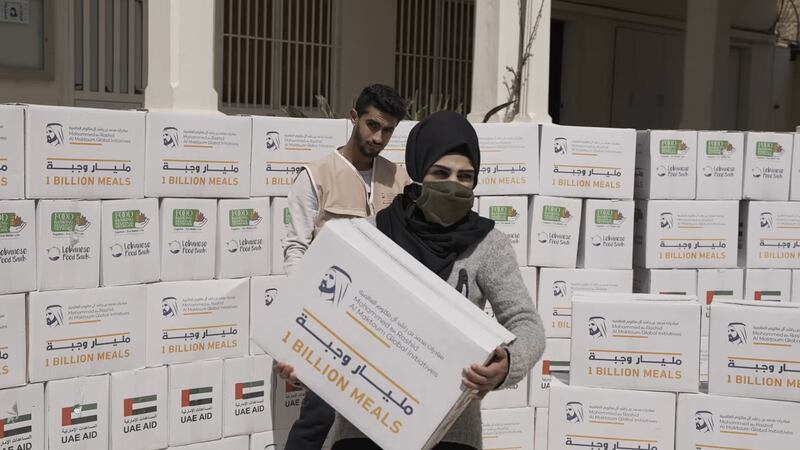 Boxes of food arrive in Lebanon as part of last year's One Billion Meals campaign. Photo: UAE Government Media Office