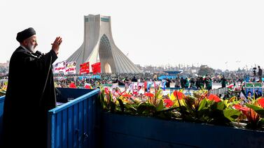 Iranian President Ebrahim Raisi in Tehran this month during the 45th anniversary celebrations for the revolution in Iran. EPA