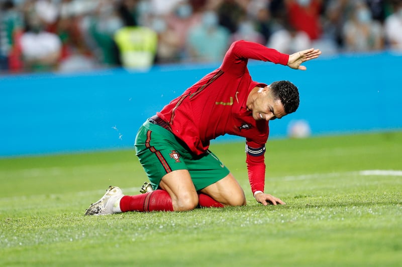 Ronaldo reacts during the international friendly against Qatar.AP