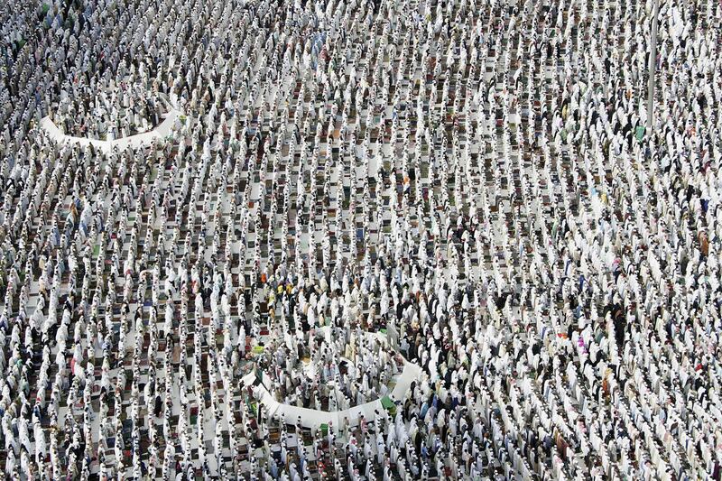 Pilgrims gather at the Kabba to pray in 2005.
