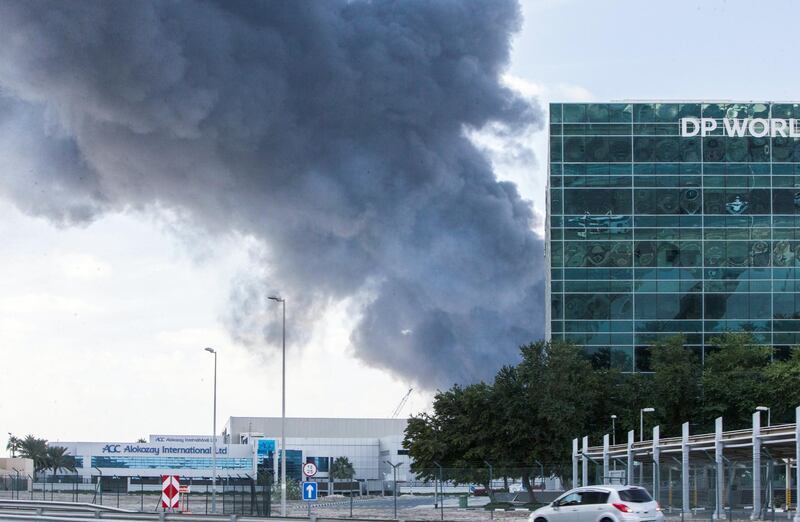 DUBAI, UNITED ARAB EMIRATES - Fire inside Jebel Ali port.  Leslie Pableo for The National
