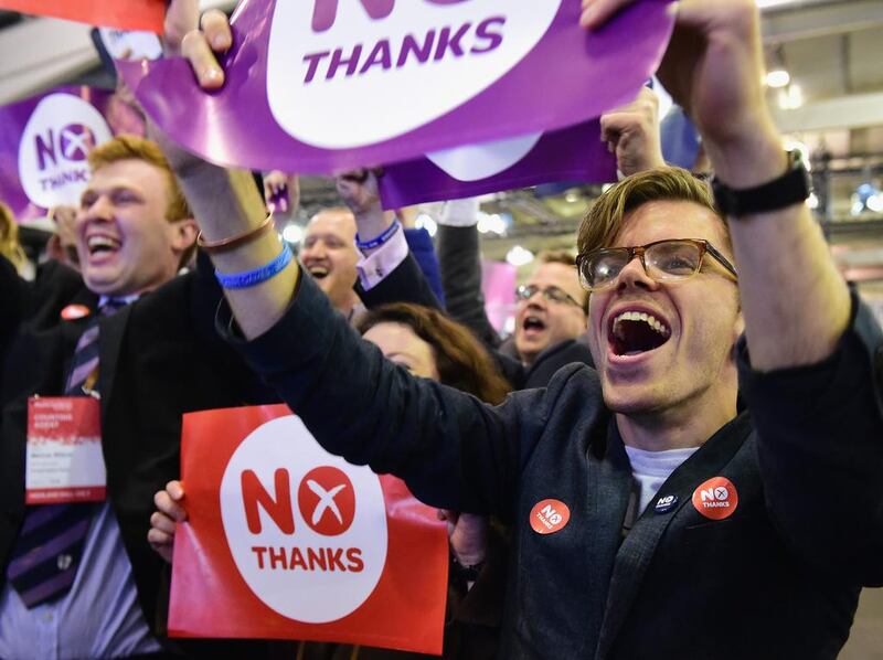 ‘Better Together’ supporters celebrate the result. Jeff J Mitchell / Getty Images