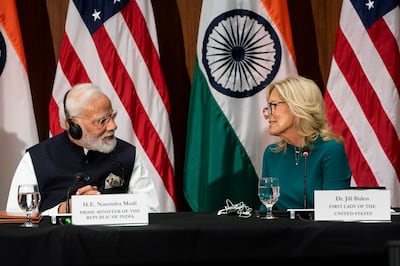First lady Jill Biden and Prime Minister of India Narendra Modi visited the National Science Foundation in Alexandria, Virginia, on Wednesday. EPA