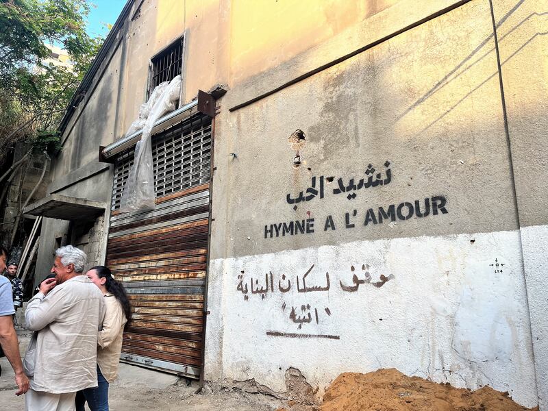 The front of the warehouse where the exhibition is staged. 