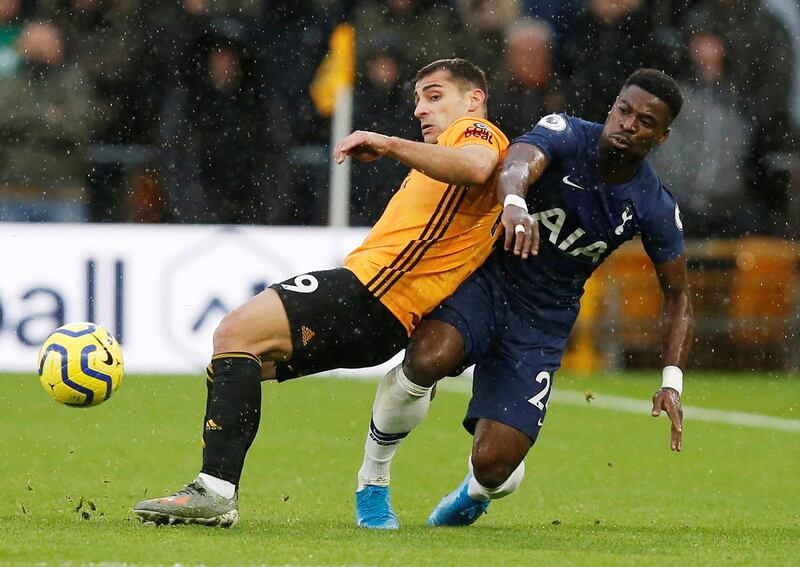 Wolverhampton Wanderers' Jonny in action with Tottenham Hotspur's Serge Aurier. Reuters