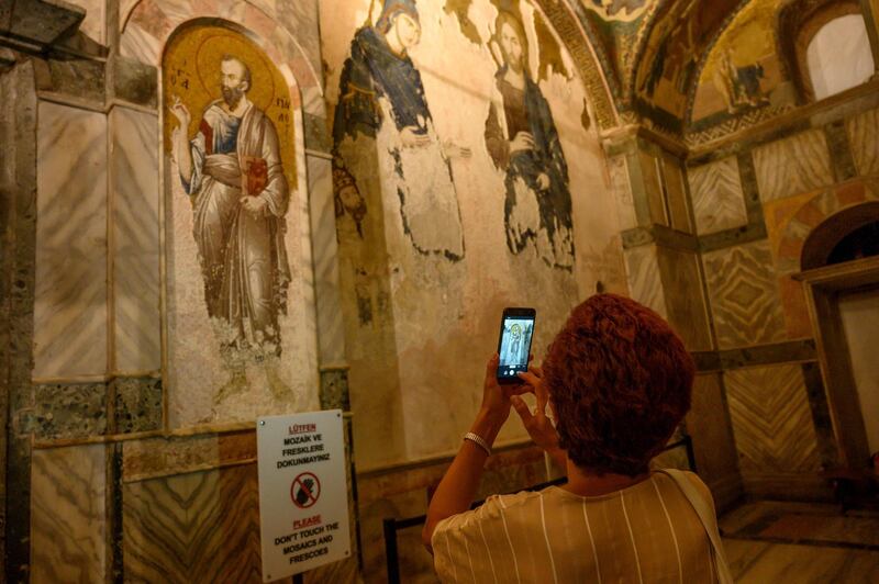 A tourist visits the Chora or Kariye Museum. AFP