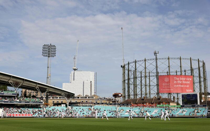 England's Alex Lees hits the ball over the South African slip cordon for a boundary at The Oval. AFP