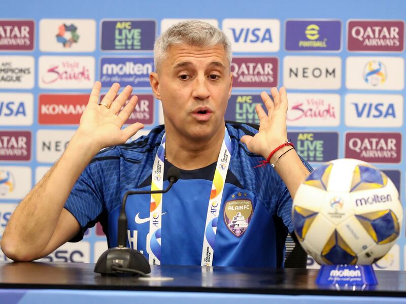 Al Ain manager Hernan Crespo in the press conference before their AFC Champions League semi-final second leg against Al Hilal in Riyadh. All images by Chris Whiteoak / The National