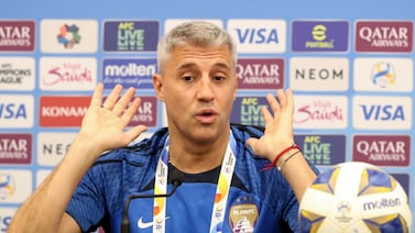 Al Ain manager Hernán Crespo during a press conference before the 2nd leg of the AFC Champions League semi-final between Al Ain and Al Hilal. Kingdom Arena, Riyadh, Saudi Arabia. Chris Whiteoak / The National