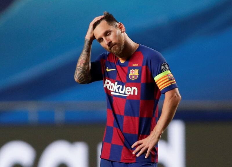 Barcelona's Lionel Messi looks broken after the 8-2 defeat by Bayern Munich. Reuters