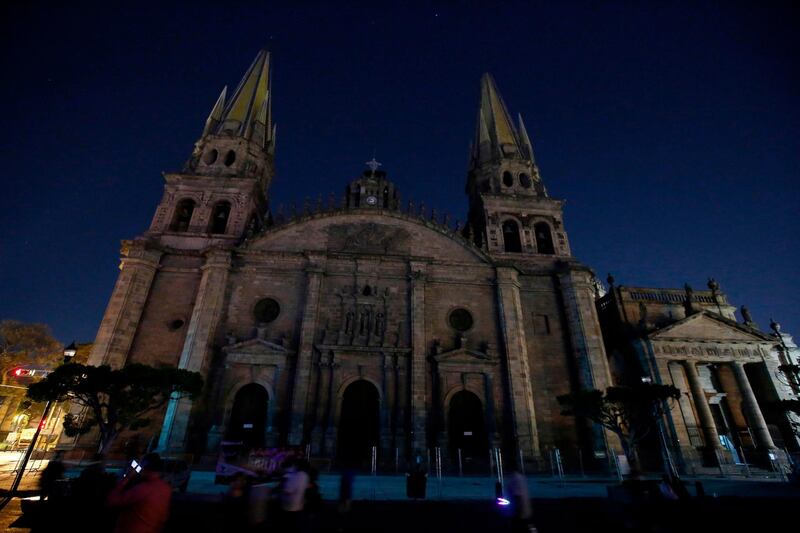 The cathedral of Guadalajara is pictured without lights during Earth Hour, in Guadalajara, Jalisco State. Ulises Ruiz / AFP