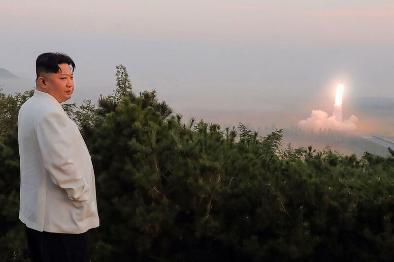 North Korea's leader Kim Jong-un monitoring a missile launch at an undisclosed location. The country has carried out a string of such launches in recent weeks. AFP