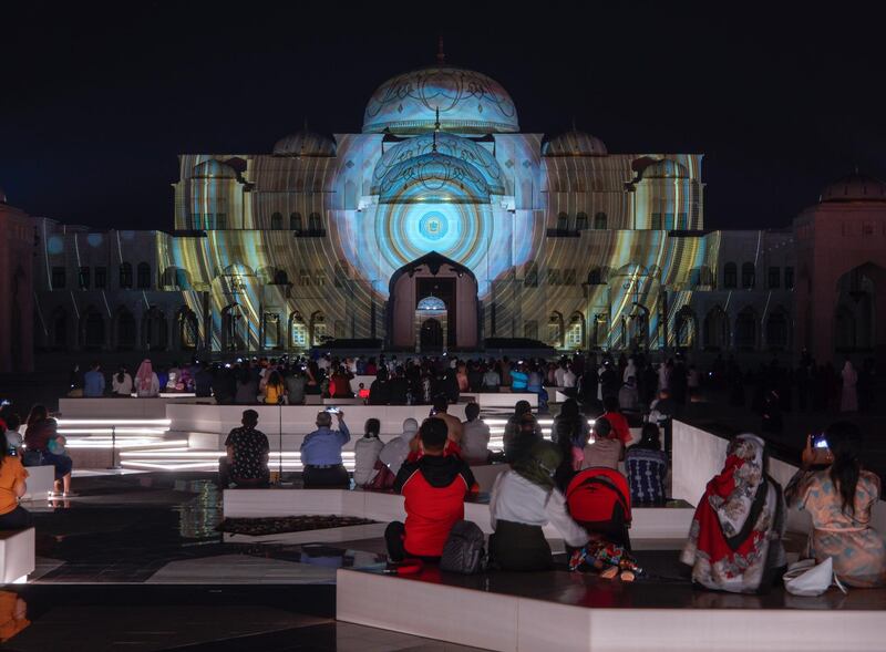 Abu Dhabi, United Arab Emirates, December, 1, 2020.  The 49th UAE National Day celebrations at Qasr Al Watan.  Projector show, Palace in Motion, Colors of the UAE.
Victor Besa/The National
Section:  National News