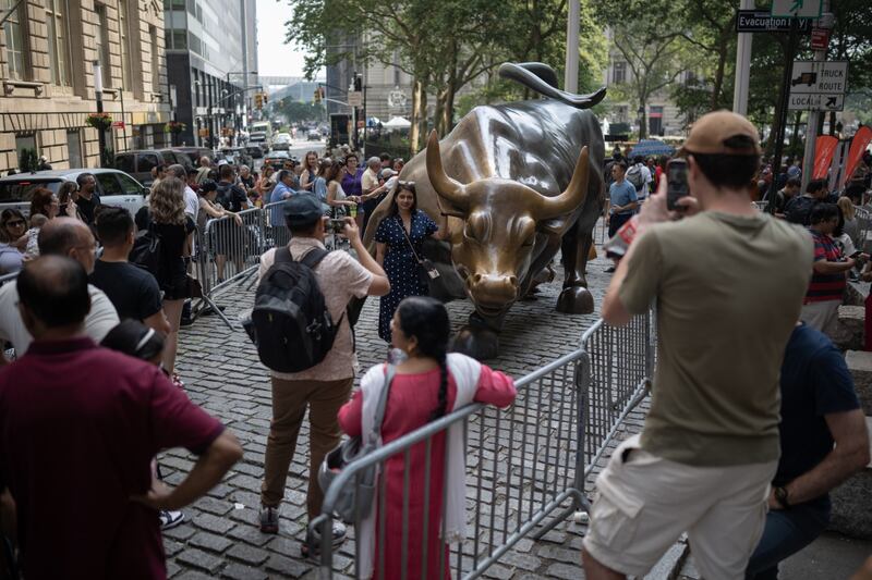 The famed 'Charging Bull' statue near the New York Stock Exchange. The US dollar has been steadier overall. Bloomberg