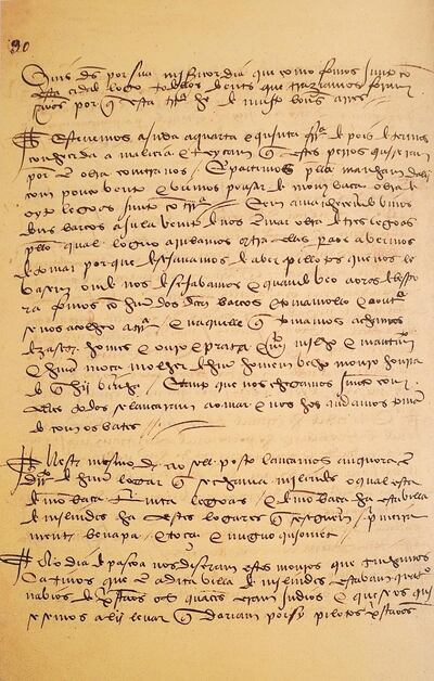 An excerpt from the manuscripts of the Portuguese navigator Vasco da Gama, which proved innocence to Ibn Majd's alleged claim guiding da Gama and the Portuguese to India 