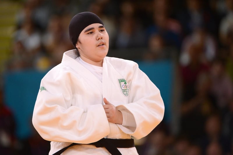 Saudi Arabia's Wojdan Shaherkani looks during the women's +78kg judo contest of the London 2012 Olympic Games on August 3, 2012 at the ExCel arena in London. AFP PHOTO / TOSHIFUMI KITAMURA / AFP PHOTO / TOSHIFUMI KITAMURA
