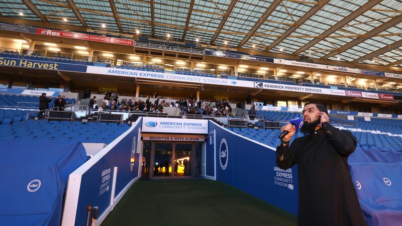 Call to prayer by Iman Uthman Jeewa at the American Express Community Stadium, home of Brighton & Hove Albion Football Club. Photo: Brighton and Hove Albion