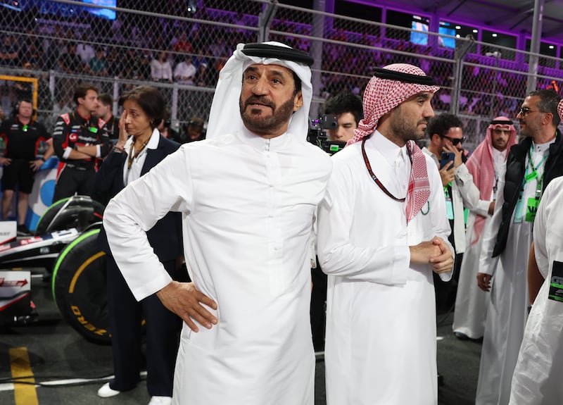 FIA President Mohammed Bin Sulayem (left) in the starting grid. EPA