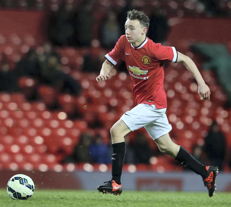 MANCHESTER, ENGLAND - JANUARY 13:  Oliver Rathbone of Manchester United U18s in action during the FA Youth Cup Fourth Round match between Manchester United U18s and Hull City U18s at Old Trafford on January 13, 2015 in Manchester, England.  (Photo by Matthew Peters/Manchester United via Getty Images)